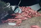 VIDEO: VOLCÓ UN CAMIÓN QUE TRANSPORTABA CARNE VACUNA A LA ALTURA DE LA LOCALIDAD SANLUISEÑA DE FRAGA Y VECINOS LO SAQUEARON