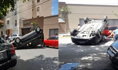 TREMENDO CHOQUE Y VUELCO EN EL CENTRO SALTEÑO