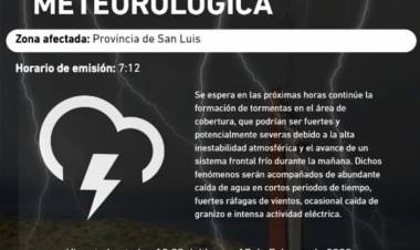 LA SEMANA COMIENZA CON AGUA EN LA PROVINCIA DE SAN LUIS Y UN LUNES BAJO ALERTA: SE ESPERA UNA JORNADA DE MAL TIEMPO Y VENTOSA