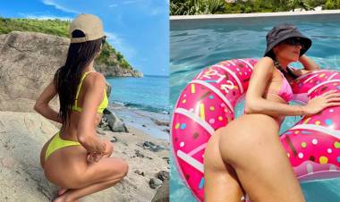 EL SENSUAL DESTAPE DE UNA PERIODISTA EN LA PLAYA, DE FRENTE Y DE ESPALDAS