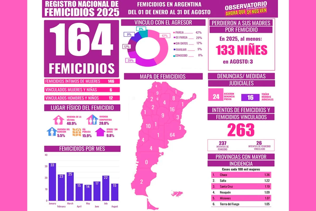 164 FEMICIDIOS EN ARGENTINA EN 2025: UN CRIMEN CADA 36 HORAS