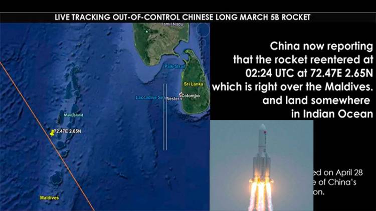 SE DESINTEGRARON EN EL OCÉANO ÍNDICO RESTOS DEL COHETE CHINO FUERA DE CONTROL, OCURRIÓ AL OESTE DE LAS MALDIVAS